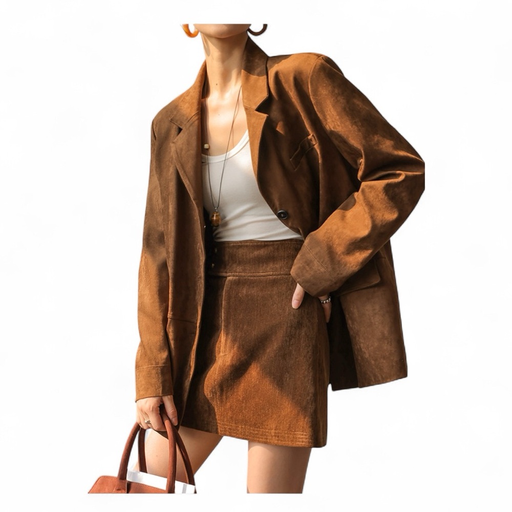 COMMENSE Vintage Faux Suede Blazer
COLOR - Light Brown Size Médium NWT
